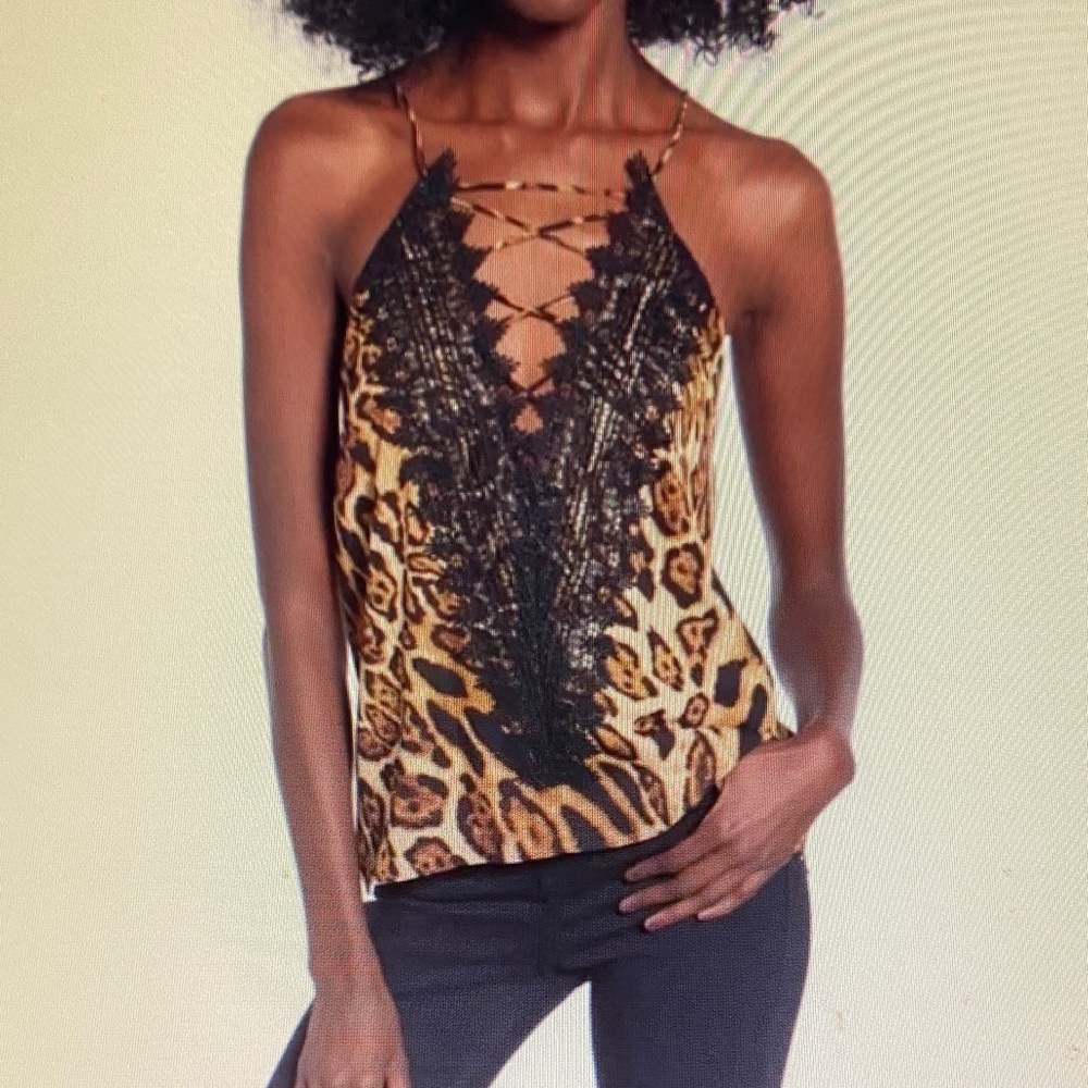 Wayf Leopard Print Camisole with Black Lace